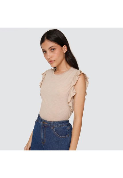Camiseta Para Mujer Manga Corta Color Beige Marca Ostu #40091578