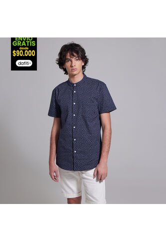 Camisa Para Hombre Manga Corta Con Bolsillo Cuello Neru Color Azul  Marca Ostu #60010564 Ostu