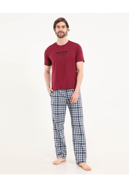 Pijama  Para Hombre M/C P/L Color Azul Marca Ostu #60040201