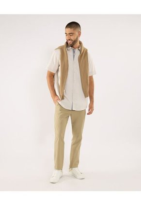 Camisa  Para Hombre Manga Corta Sin Bolsillo Cuello Casual M Color Camel Marca Ostu #60010868
