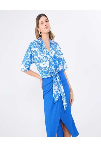 Blusa Para Mujer Manga Corta Color Azul Rey Marca Ostu #40121093