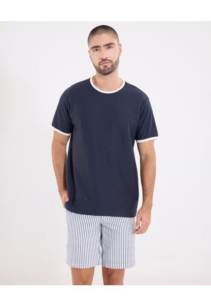 Camiseta  Para Hombre Manga Corta Cuello Redondo Color Azul Marca Ostu #60091863