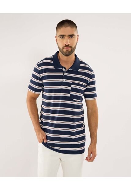 Polo Para Hombre Cuello Tejido Con Bolsillo Color Azul Marca Ostu #60110801