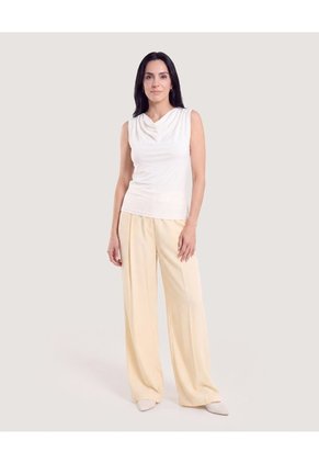 Pantalón Palazzo Fluido Para Mujer Beige Ostu