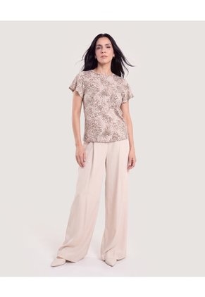 Pantalón Palazzo Fluido  Para Mujer Beige Ostu