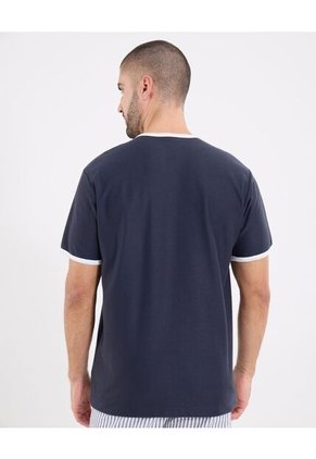 Camiseta  Para Hombre Manga Corta Cuello Redondo Color Azul Marca Ostu #60091863