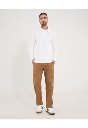 Polo  Para Hombre M/L Cuello Maquina Sin Bolsillo Color Crema Marca Ostu #60110859