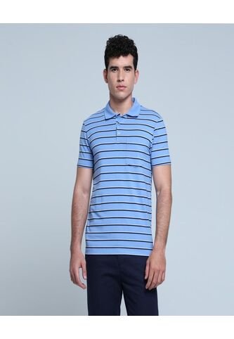 Polo Para Hombre Cuello Tejido Con Bolsillo Color Azul Claro Marca Ostu #60110610 Ostu