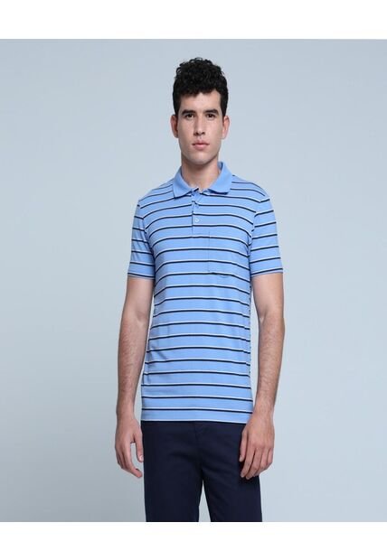 Polo Para Hombre Cuello Tejido Con Bolsillo Color Azul Claro Marca Ostu #60110610