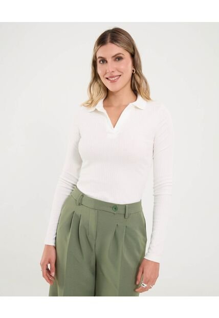 Camiseta Para Mujer Manga Larga Cuello V Color Crema Marca Ostu #40092521