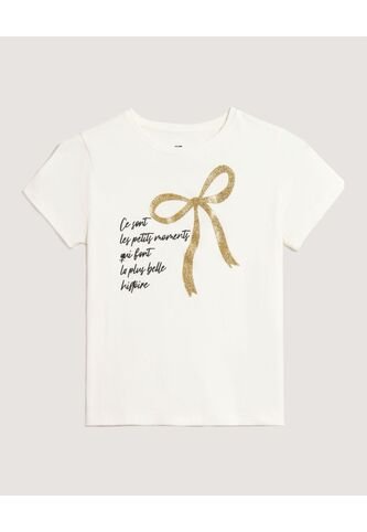 Camiseta Infantil Niña Manga Corta Cuello Redondo Color Crema Marca Ostu #90090328 Ostu