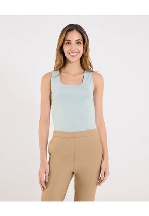 Top Basico Hombro Ancho Para Mujer Verde Ostu