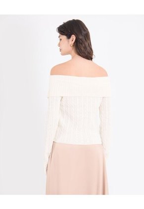 Saco Off Shoulder Con Cierre Frontal  Para Mujer Crema Ostu