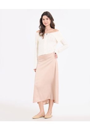 Saco Off Shoulder Con Cierre Frontal  Para Mujer Crema Ostu