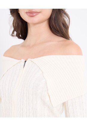 Saco Off Shoulder Con Cierre Frontal  Para Mujer Crema Ostu