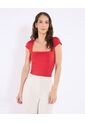 Camiseta Escote Cuadrado Ajustada  Para Mujer Rojo Ostu de Ostu