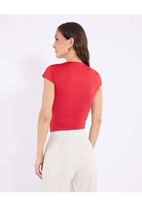 Camiseta Escote Cuadrado Ajustada Para Mujer Rojo Ostu