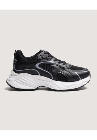 Tenis Chunky Con Paneles En Malla  Para Mujer Negro Ostu Ostu