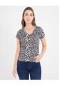 Camiseta Estampada Con Botones  Para Mujer Beige Ostu de Ostu