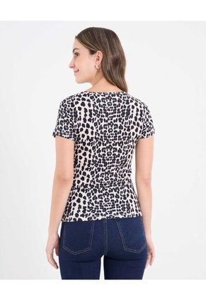Camiseta Estampada Con Botones Para Mujer Beige Ostu