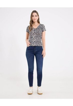 Camiseta Estampada Con Botones Para Mujer Beige Ostu