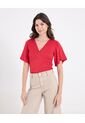 Camiseta Escote V Cruzado  Para Mujer Rojo Ostu de Ostu