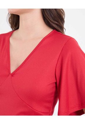Camiseta Escote V Cruzado Para Mujer Rojo Ostu