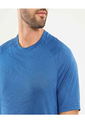 Camiseta Jacquard Manga Corta Para Hombre Azul Ostu