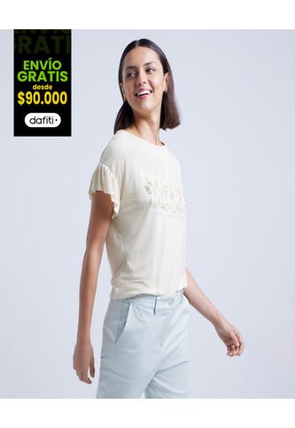 Camiseta Para Mujer Manga Corta Color Amarillo  Marca Ostu #40091706 Ostu