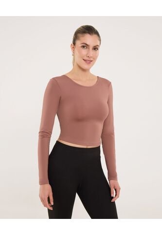 Camiseta Para Mujer Manga Larga Cuello Redondo Color Café Marca Ostu #40092554 Ostu