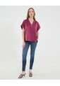 Blusa Para Mujer Manga Corta Color Vino Marca Ostu #40121162 de Ostu