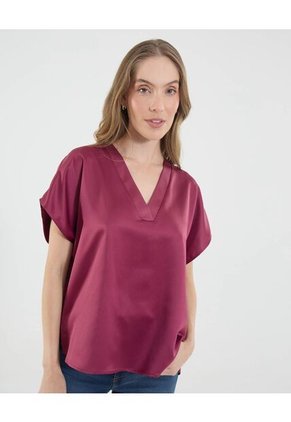 Blusa Para Mujer Manga Corta Color Vino Marca Ostu #40121162