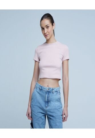 Crop Top Para Mujer Manga Corta Color Rosado  Marca Ostu #40091985 Ostu