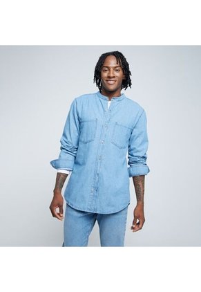 Camisa Para Hombre Manga Larga Con Bolsillo Color Azul  Marca Ostu #60010688