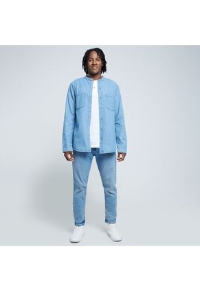 Camisa Para Hombre Manga Larga Con Bolsillo Color Azul  Marca Ostu #60010688