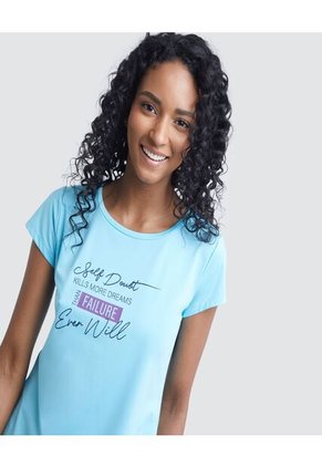 Camiseta Para Mujer Manga Corta Color Azul  Marca Ostu #40091407