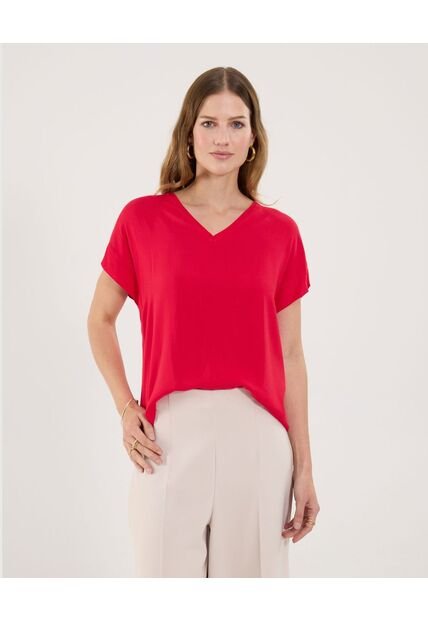 Blusa Para Mujer Manga Corta Color Rojo Marca Ostu #40121183