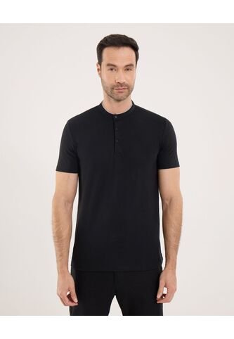 Polo Para Hombre Cuello Mao Sin Bolsillo Color Negro Marca Ostu #60110511 Ostu