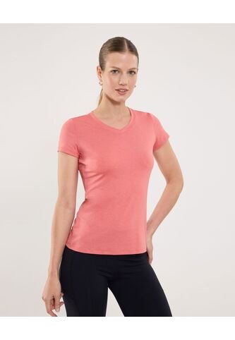 Camiseta Para Mujer Manga Corta Cuello V Color Coral Marca Ostu #40092518 Ostu