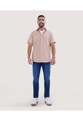 Camisa Para Hombre Manga Corta Con Bolsillo Color Beige Marca Ostu #60010682