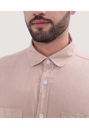 Camisa Para Hombre Manga Corta Con Bolsillo Color Beige Marca Ostu #60010682