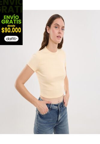 Camiseta Para Mujer Crop Top Manga Corta Color Amarillo Marca Ostu #40092505 Ostu