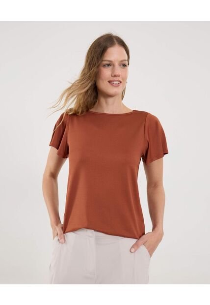 Camiseta Para Mujer Manga Corta Cuello Redondo Color Terracota Marca Ostu #40092567