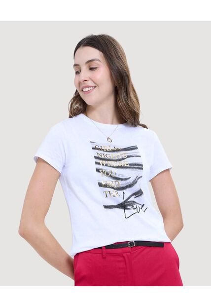 Camiseta Para Mujer Manga Corta Color Blanco Marca Ostu #40092219