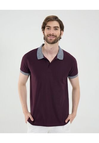 Polo Para Hombre Cuello Tejido Sin Bolsillo Color Morado Marca Ostu #60110807 Ostu
