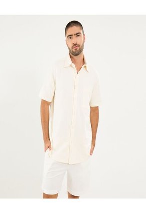 Camisa Para Hombre Manga Corta Con Bolsillo Cuello Casual C Color Crema Marca Ostu #60010803