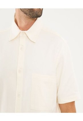 Camisa Para Hombre Manga Corta Con Bolsillo Cuello Casual C Color Crema Marca Ostu #60010803