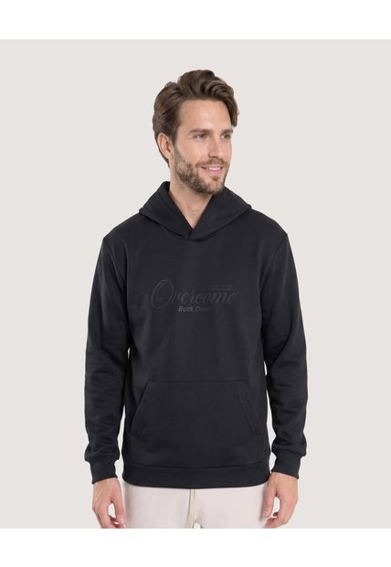 Hoodie Con Estampado  Para Hombre Negro Ostu