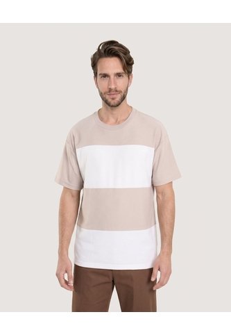Camiseta Rayas Regular  Para Hombre Beige Ostu Ostu