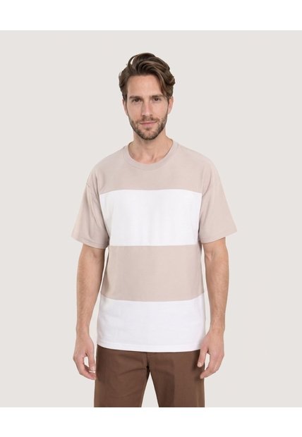 Camiseta Rayas Regular  Para Hombre Beige Ostu